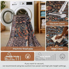 Kokia Boho Vintage Floral Area Rugs, Washable Oriental Botanical Rugs for Living Room, Bedroom, Dining Room, Office, Large Soft Indoor Area Rug, Wild Black，8x10