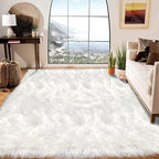 Latepis 12x12 Area Rugs for Bedroom White Faux Fur Rug Washable Super Fluffy Rug Faux Sheepskin for Living Room Floor Sofa Shag Rug Office Home Décor, Square