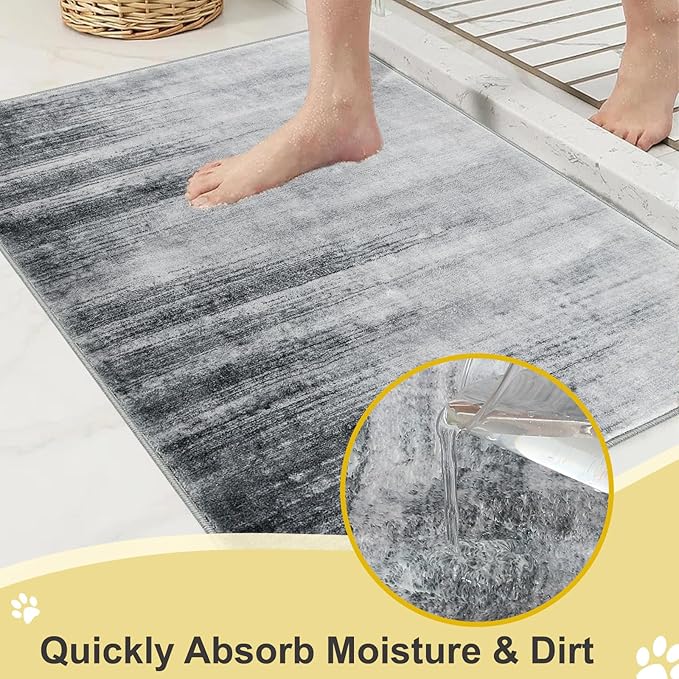 COMSLE Door Mat Soft Absorbent Indoor Front Entryway Rug Machine Washable Entrance Mats for Muddy Paws Non Slip Throw Rugs 24" x 36" Doormat for Inside Foyer Bedroom - Gray