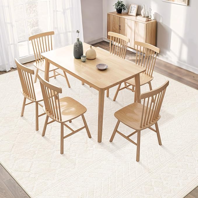 9x12 Area Rug Living Room: Washable Boho Geometric Moroccan Rug Neutral Modern Farmhouse Indoor Soft Non Slip Ultra Thin Large Printed Pattern Carpet for Bedroom Home Office (Beige, 9'x12')