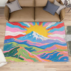 Boho Sun Runner Rugs 2x4ft, Watercolor Mountain Small Entryway Mats, Abstraction Deco Laundry Room Rug Non Slip Durable Throw Rugs for Front Door Bedroom Bedside