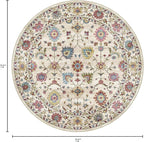 Washable Round Area Rug 6ft - Cream Colorful Traditional Floral Living Room Circle Rug Non-Slip Farmhouse Dining Room Carpet Soft Vintage Bohemian Round Rugs for Bedroom Office Nursery