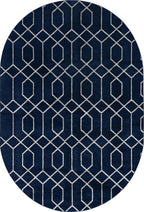 Unique Loom Glam Collection Area Rug - Trellis (4' 1' x 6' 1' Oval, Navy Blue Silver/ Silver)
