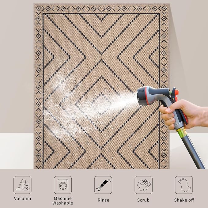 Tangsoo Easy Jute Rug 2x3 Outdoor Rug,Washable Non-Slip Rug for Entryway,Neutral Geometric Ultra Thin Indoor Carpet Farmhouse Throw Mat for Kitchen Bedroom Front Door Entrance