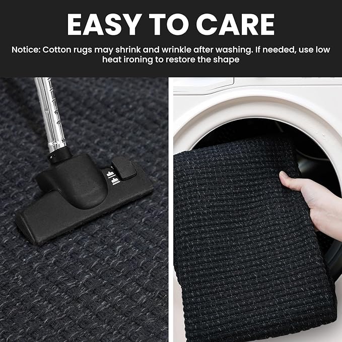 IOHOUZE Washable Exrea Long Hallway Runner Rug 3x18 Non Slip Rubber Backed Kitchen Runner Entryway Runner Indoor, Woven Rugs Floor Carpet for Kitchen Hall Entryway Stair, Black/Grey