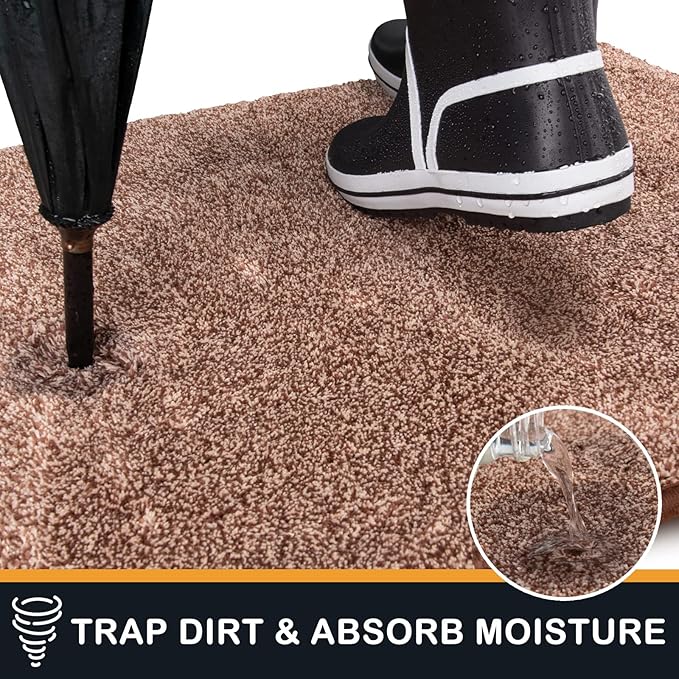 PURRUGS Dirt Trapping Door Mat 31.5" x 47", Non-Slip Machine Washable Entry Rug, Shoe Scraper, Dog Doormat, Super Absorbent Welcome Mat for Front & Back Door, Muddy Shoes & Paws, Brown-Light Cream