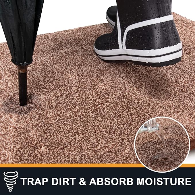 PURRUGS Dirt Trapping Door Mat 34" x 59", Non-Slip Machine Washable Entry Rug, Shoe Scraper, Dog Doormat, Super Absorbent Welcome Mat for Front & Back Door, Muddy Shoes & Paws, Brown-Light Cream