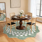 GarveeHome Scalloped Round Rug 4ft Modern Solid Color Circle Rugs Non Slip Low Pile Living Room Throw Carpat Washable Bedroom Scalloped Round Area Rug Stain Resistant Bordered Rug for Kitchen, Green