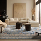 Phantoscope Washable Area Rug 6'x9' Non-Slip, Vintage Neutral Rugs for Living Room, Bedroom, Dining Room, Distressed Boho Geometric Medallion Pattern, Low-Pile Foldable Floor Carpet, Dusty Blue/Multi