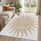Boho Washable Rugs for Bedroom 2x3, Modern Sun Print Soft Minimalism Area Rug, Non Slip Low Pile Abstract Carpet for Classroom Living Room Decor Dining Room Sofa Kids Nursery Room, Beige Yellow