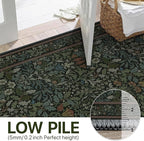 Bavni Floral Hallway Runner Rug 2'6" x 8', Washable Non Skid Boho Carpet for Entryway Kitchen Laundry Room, Soft Ultra Thin Botanical Long Runner for Indoor Floor Decor, Dark Green