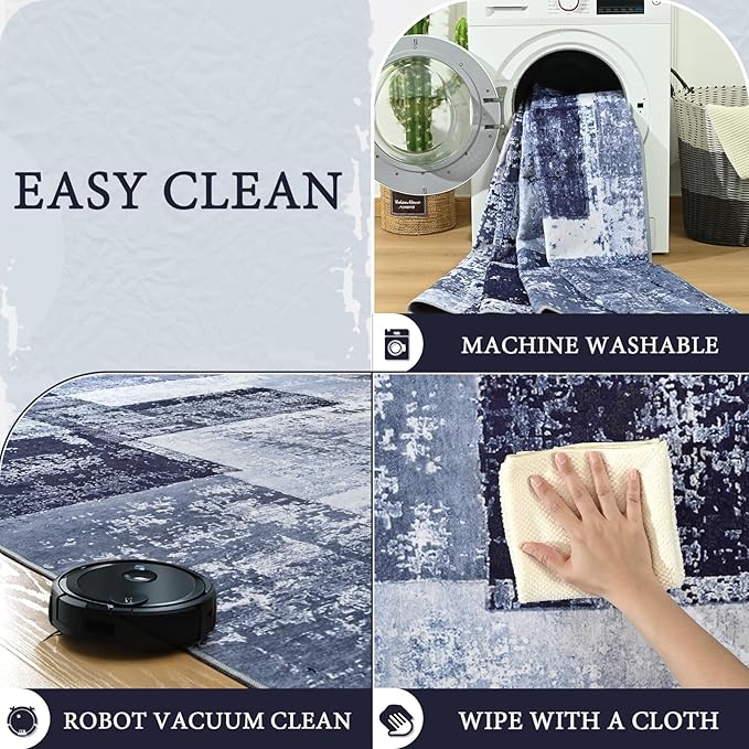 LOCHAS Washable Runner Rugs for Hallway, 2x8 Non Sip Soft Rug for Bedroom Entryway Kitchen Laundry Room, Long Abstract Carpet for Indoor Floor Bedside, Geometric Vintage Home Decor, Pet & kid Friendly