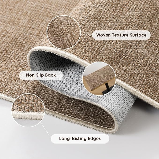 LBRO2M Easy Jute Solid Area Rug 9X12 Washable Rugs for Living Room Bedroom Natural Jute Look Indoor Outdoor Rug Durable, Solid Non Shedding Eco Friendly (9X12 Natural)