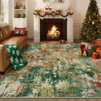 Washable Area Rugs 4'x6' Non-Slip Modern Abstract Soft for Living Room Entryway Bedroom Nursery, Print Pattern, Green Orange Rust Red Cream Colorful