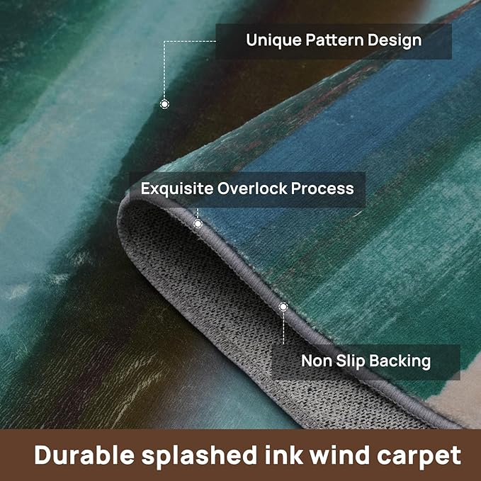 Abstract 6x9 Area Rug, Modern Stripe Pattern Teal Rugs for Living Room, Washable Soft Large Non-Slip Floor Carpet for Dining Room Office Bedroom - Teal/Multi