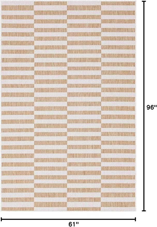 Unique Loom Outdoor Striped Collection Area Rug - Striped (5' 1" x 8' Rectangle, Taupe/Ivory)