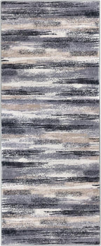 Modern Abstract Runner Rug 2x5, Grey Black Multi Washable Kitchen Runner Entryway Rug Mat Non-Slip Soft Hallway Rug Runner Thin Print Faux Wool Carpet for Bedroom Laundry Room Indoor