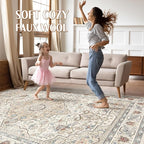 6x9 Area Rugs Living Room: Washable Boho Large Neutral Vintage Soft Rug Stain Resistant Farmhouse Non Slip Indoor Floor Carpet for Bedroom Nursery Kids Playroom Office Dining Room- Cream Blue