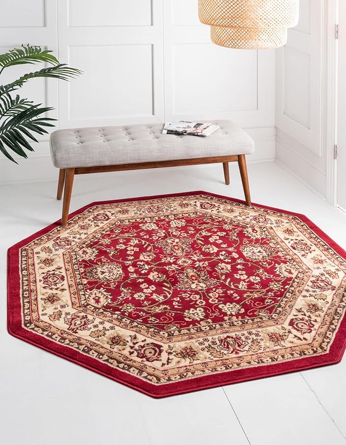 Unique Loom Sialk Hill Collection Area Rug - Washington (7' 11" Octagon Burgundy/Cream)
