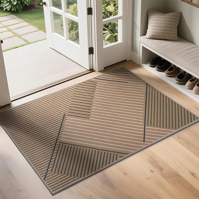 Front Door Mat 24''x35'', Non Slip Absorbent Muddy Dirt Resist Washable Low-Profile Indoor Doormat, Welcome Entryway Door Mats, Brown