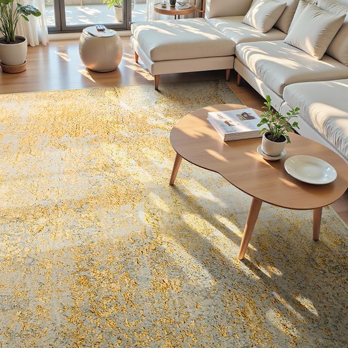 Ompaa Living Room Rug 8x10 Area Rugs Washable Abstract Boho Large Carpet Non-Slip Non-Shedding Faux Wool Indoor Vintage Rug for Bedroom, Classroom, Dining Room, Kids Playroom (Orange, Silver & Gray)
