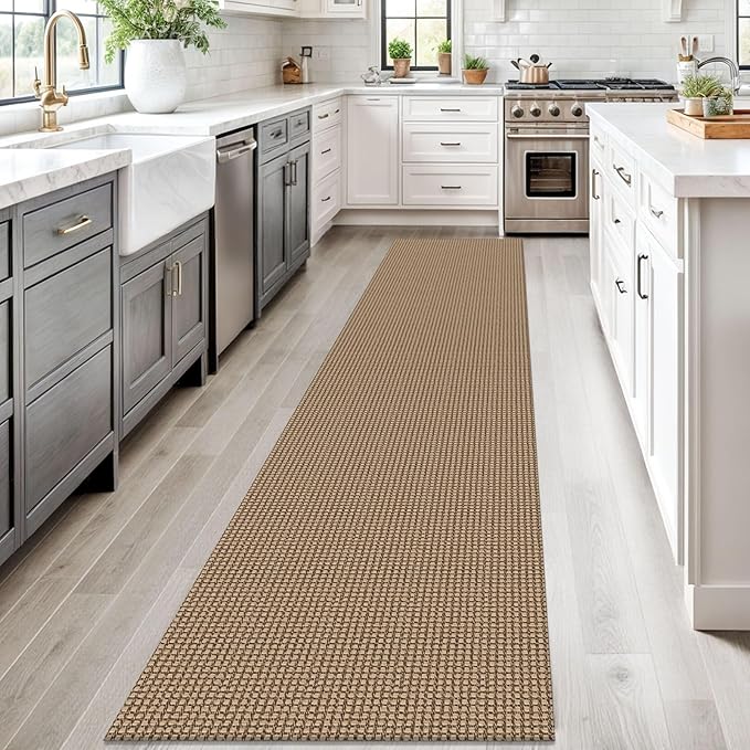 Braided Runner Rug 2x12 Ft Washable Runners for Hallways Non Slip Kitchen Runner Rug Cotton Extra Long Entryway Runner Indoor, Woven Carpet for Hall Entryway, Orange/Tan/Brown