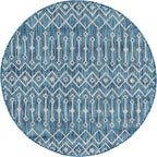 Unique Loom Outdoor Trellis Collection Area Rug - Tribal Trellis (5' 3" Round, Teal/ Ivory)