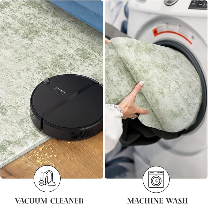 Modern Abstract Runner Rug 2x5, Sage Green Grey Washable Kitchen Runner Entryway Rug Mat Non-Slip Soft Hallway Rug Runner Thin Print Faux Wool Carpet for Bedroom Laundry Room Indoor