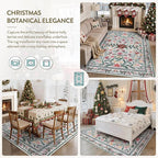 Wonnitar Christmas Rug for Living Room, Christmas Home Decor 8x10 Washable Rug, Ultra-Thin Soft Holiday Floral Print Non Slip Winter Indoor Carpet for Bedroom Kids Room Xmas Dining Room