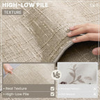 Art&Tuft 2x5 Runner Rug - Washable Runner Rugs, Non-Slip Runner Rug for Hallway, High Low Pile Textured Stripe 2x5 Rug Runner Throw Carpet for Entrance Entryway Bedroom Living Room Kitchen, Beige