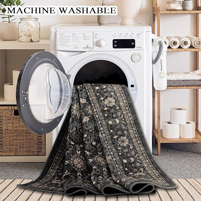 Area Rug Non Slip Machine Washable Ultra Soft Living Room/Bedroom/Kitchen/Outdoor/Classroom Black Grey, 9'×12'