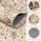 Washable Area Rugs 5'x7' Non-Slip Vintage Boho Distressed Fade Resistant Low Pile Carpet for High-Traffic Living Room, Bedroom & Dining Room