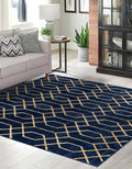 Marilyn Monroe Glam Collection Area Rug - Trellis (7' 10" Square, Navy Blue Gold/ Gold)