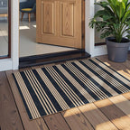 Lahome Striped Easy Jute Front Door Mat, 2x3 Washable Kitchen Rug Small Indoor Outdoor Rugs for Entryway, Farmhouse Neutral Lightweight Non Slip Black Carpet for Foyer