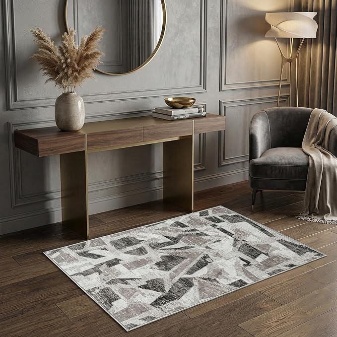 Modern Abstract Entry Rug Kitchen Bedroom Bathroom Door Mat Indoor Entrance 2X3 Front Porch Rugs Washable, Non-Slip Grey Thin Print Small Throw Carpet for Nursery Kids