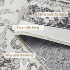jinchan Floral 6x9 Area Rugs for Living Room - Machine Washable Vintage Distressed Boho Design Throw Rug Stain Resistant Carpet Low-Pile Thin Non-Slip for Bedroom Dining Room Nursery (6‘x9', Beige)