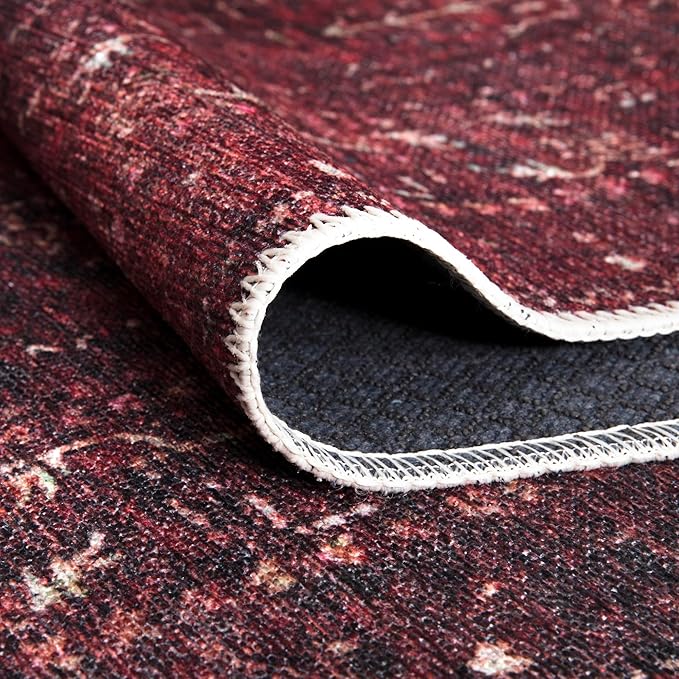 Bloom Rugs Washable Non-Slip 4' x 6' Rug - Dark Red Traditional Bordered Area Rug for Living Room, Bedroom, Dining Room, and Kitchen - Exact Size: 4' x 6'