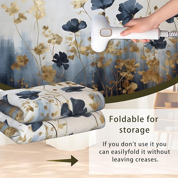 Blue Gray Flower Area Rug for Living Room, Non-Slip Backing Low Pile Modern Abstract Rug for Indoor Use, 5x7 Washable Carpet