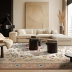 Phantoscope Washable Area Rug 9'x12' Non-Slip, Vintage Boho Rugs for Living Room, Bedroom, Dining Room, Persian Floral Medallion Pattern, Low-Pile Foldable Floor Carpet, Ivory Rose/Fall Bloom