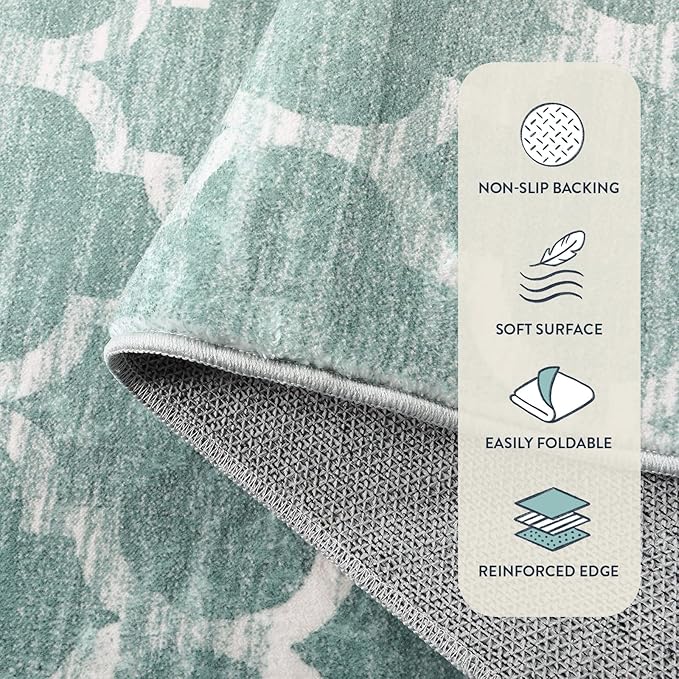 Lahome 5x7 Area Rug Green Rug Low Pile Indoor Washable Rugs for Bedroom Living Room Area Rugs 5x7 for Dining Room Foldable Non-Slip Thin Rugs Sage Green