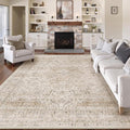 12x15 Beige Area Rug Vintage Living Room Bedroom Washable Carpet Non-Slip Soft Low Pile Distressed Indoor Large Throw Rug for Dining Room Office