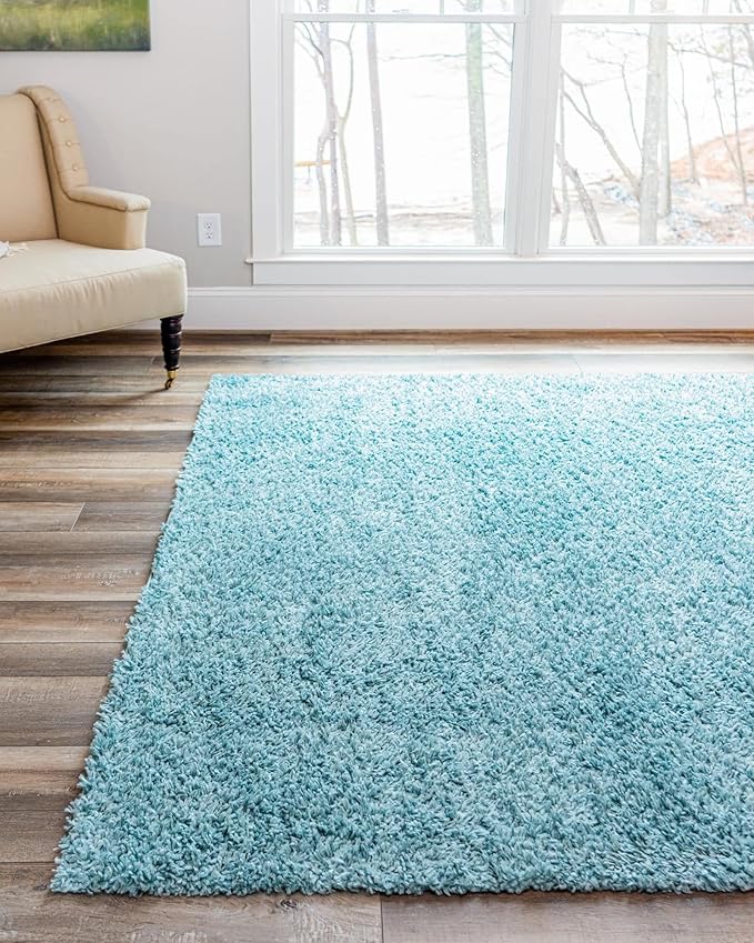 Unique Loom Davos Shag Collection Area Rug - Solid (7' 10" Square, Aqua)