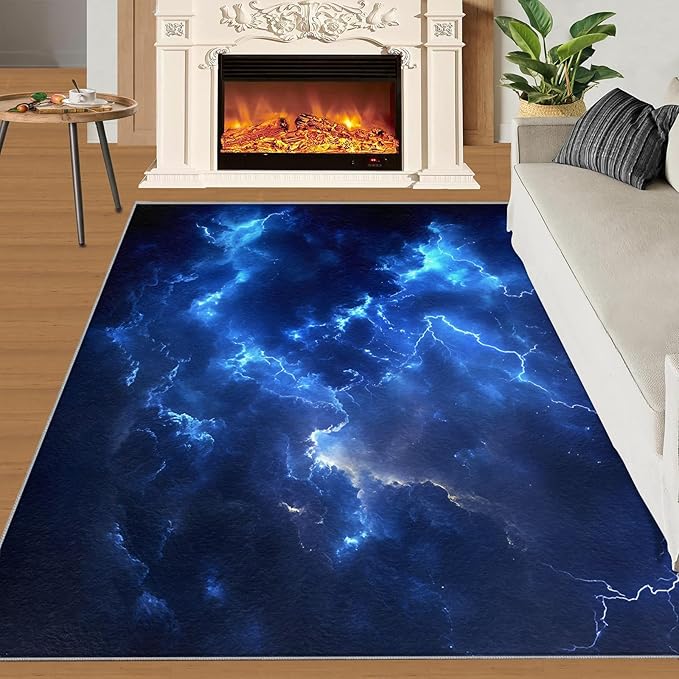 5x8 Lightning Kids Rug - Natural Weather Dining Room Rug, Thunderstorm Lightning Area Rugs Indoor Modern Rugs for Bedroom Hardwood Floors Teen Room