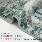 Modern Abstract Small Area Rug Indoor, Grey Green 3x5 Washable Rug Non-Slip Soft Entryway Rug Kitchen Mats Thin Print Faux Wool Floor Carpet Colorful Throw Rugs for Entrance Bedroom