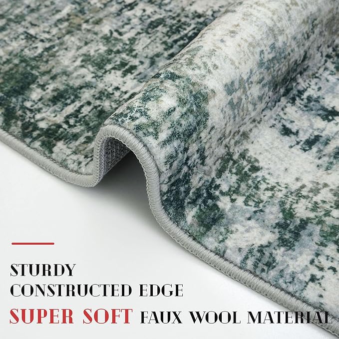 Modern Abstract Entryway Rug Indoor 2x3 Washable Non-Slip Soft Grey Green Colorful Small Area Rug Kitchen Mat Thin Print Faux Wool Floor Carpet for Entrance Bedroom Office