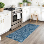 KUTA Boho Entryway Runner 2x5 ft Blue Moroccan Washable Kitchen Rug Non-Slip Vintage Hallway Runners Ultra Soft Distressed Geometric Floor Carpet for Bedroom Laundry Living Room