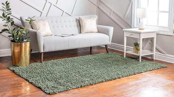 Unique Loom Davos Shag Collection Area Rug - Solid (4' 1" x 6' 1" Rectangle, Sage)
