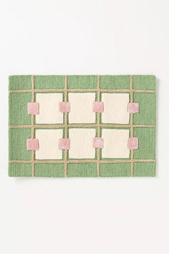 Greer Wool Area Rug - Soft Hand-Tufted Geometric Design with Pink and Green Color Palette, Perfect for Modern Home Decor (7x11 Ft)