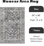 HUGEAR 2x3 Small Rug Machine Washable Area Rug Black Grey Entryway Rugs Entrance Door Mat Indoor Floral Low Pile Carpet Distressed Throw Rugs Kitchen Bedroom Office Non Slip