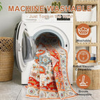 WILLSUN Washable Area Rugs, 8x10 Non-Slip Boho Large Area Rugs for Living Room, Bedroom, Machine Washable Vintage Rug, Indoor Floral Print Carpet for Home Decor, Kid & Pet Friendly Mat